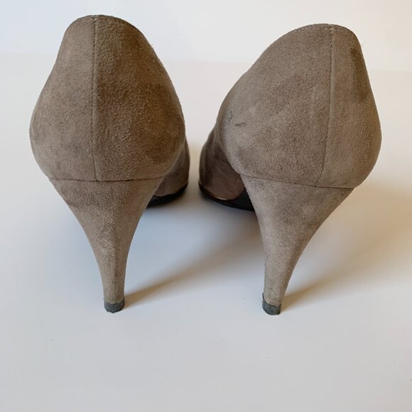 Vintage Bruno Magli Taupe Suede Gold Trim Pumps Heels - Picture 5 of 13